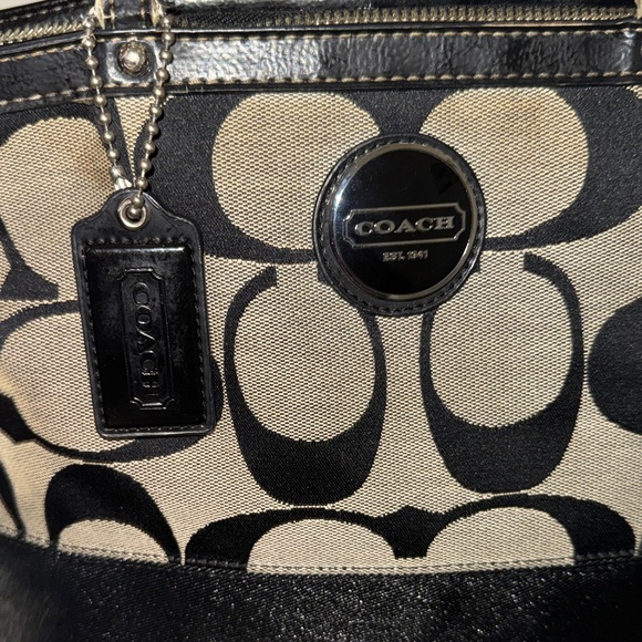 Coach Signature Black and Tan Tote - Picture 7 of 17